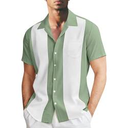 EQWIGKEIT Herren Klassische Kurzarm Hemd, Zweifarbig Gestreiftes Bowlinghemden Knopfverschluss Hawaiihemd Sommerhemd strandhemd Herren Kontrastfarbe Freizeithemd von EQWIGKEIT