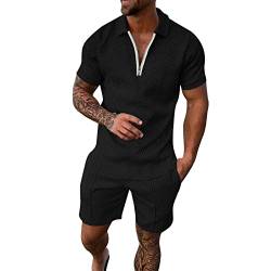 EQWIGKEIT Herren Kurze Sets Outfits 2 Stück Sommer Trainingsanzug Kurzarm Poloshirt & Shorts 2-Teiliges Set Casual Sportanzug Mode Einfarbig Sweatsuits S-5XL von EQWIGKEIT