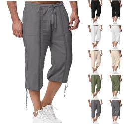 EQWIGKEIT Herren LeinenShorts 3/4 Länge Hosen Leinen Sommerhose Strand Casual Sweatshorts Elastische Trainingshose Kurze Hose Bermuda Sportshorts Atmungsaktiv Freizeitshorts Sweatpants von EQWIGKEIT