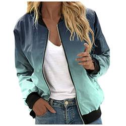 Lässige Alltagsjacken für Damen, leichte Freizeitjacke mit Reißverschluss, Blumendruck, Mantel, Stehkragen, Kurze Sport-Outwear, Reißverschluss-Oberteile Damenmäntel (Mint Green, XL) von EQWIGKEIT