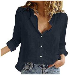 Musselin Bluse Damen Elegant Oberteile Lose Oversize Shirt Damen Lässig Langarmshirt Hemdbluse Stehkragen Hemd Langarm Longbluse Einfarbig Tops (Y1-Black, XL) von EQWIGKEIT