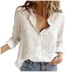 Musselin Bluse Damen Elegant Oberteile Lose Oversize Shirt Damen Lässig Langarmshirt Hemdbluse Stehkragen Hemd Langarm Longbluse Einfarbig Tops (Y1-White, S) von EQWIGKEIT