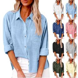 Musselin Bluse Damen Elegant Oberteile Lose Oversize Shirt Damen Lässig Langarmshirt Hemdbluse Stehkragen Hemd Langarm Longbluse Einfarbig Tops von EQWIGKEIT