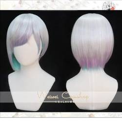 Wig for Paradox Live cozmez 30cm Short Bob Silver Purple Mixed Colors Cosplay Wigs Heat Resistance Synthetic Hair + Wig Cap CHINA as the picture von EQWR