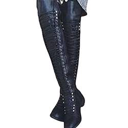 ERALP Sexy Overknee-Stiefel Zum Schnüren - Damen Retro-Ritterstiefel Aus Kunstleder Gothic-Schuhe Mit Kreuzriemen Warme Verschleißfeste Hohe Stiefel Mit Seitlichem Reißverschluss,Schwarz,40 von ERALP