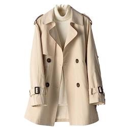 ERFMFKL Frauen Zweireiher Trenchcoat Frühling Herbst Patchwork Taschen Mid Lange Jacken Oberbekleidung beige L von ERFMFKL