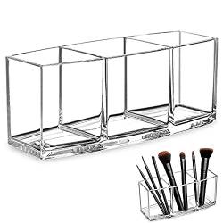 Acryl Kosmetikpinsel Behälter, Kosmetik Organizer, Make-Up-Aufbewahrungsbox, Transparenter Kosmetikhalter, mit 3 Fächern für Pinsel, Eyeliner, Lippenstift und Mehr von ERHUAN