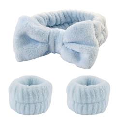 3-teiliges Set Stirnbänder for Waschen des Gesichts for Frauen, Korallen-Haarbänder, Manschette, wasserdichte Bänder, saugfähige Armbänder, Kopfband, Haar-Accessoires (Color : Light Blue 3Pcs) von ERICAT