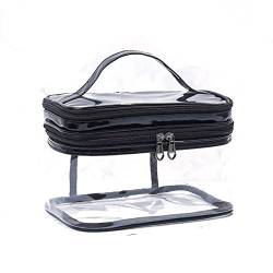 Doppelschichtige transparente Kosmetiktasche, große Make-up-Tasche, tragbare Reise-Make-up-Handtaschen-Organizer, transparente Kulturtasche for Männer und Frauen/536 (Color : Black) von ERICAT