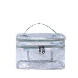 Doppelschichtige transparente Kosmetiktasche, große Make-up-Tasche, tragbare Reise-Make-up-Handtaschen-Organizer, transparente Kulturtasche for Männer und Frauen/536 (Color : Silver) von ERICAT