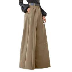 ERICAT Hosen for Damen, Palazzo-Hose, sommerliche, verkürzte, Bequeme Baggy-Hose aus Baumwollleinen mit Taschen (Color : Khaki, Size : S) von ERICAT