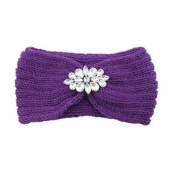 Elegante Frauen Strass Gestrickte Haarbänder Ohr Schutz Stirnband Kopf Gesicht Waschen Übung Yoga Warme Headwrap (Color : Purple) von ERICAT