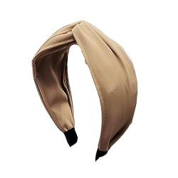 Frauen Stirnband Big Bowknot Seite Haarband Casual Klassische Kopfbedeckung Einfarbig Haar Zubehör (Color : Khaki hairband-01, Size : One size) von ERICAT