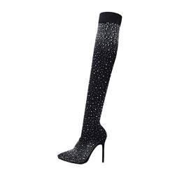 Kniehohe Stiefel Glitzerstiefel Für Damen Stiefel Mit Hohem Absatz Damen Hoher Stiefel Funkelnde Stiefel Flache Oberschenkelhohe Stiefel Warme Stiefel Fräulein High Heels von ERINGOGO