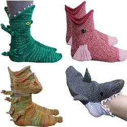 ERISAMO Knit Crocodile Socks, Alligator Socks, Warm Soft Funny Knitting Socks, Cartoon Crocodile Shape Knit Socks, Knit Crocodile Socks for Women (4 Pair) von ERISAMO