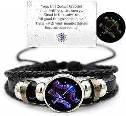 ERISAMO Zodiac Signs Spirit Bracelet, Spirit Bracelet Women, Handmade Woven Multilayer Adjustable 12 Constellation Zodiac Pu Leather Bracelets Unisex, Glow In The Dark Zodiac Jewelry Gifts (Pisces) von ERISAMO