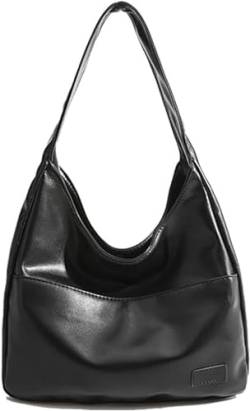 Solid Color Tote Shoulder Bag for Women, Large Capacity Leather Hobo Handbag Casual Retro Vegan Bag, Travel Weekender Bag Shopper (Black) von ERISAMO