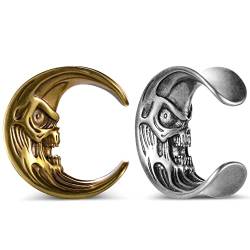 ERKUOO 2PCS Mond Schädel Ohr Gauges Öffnen Sattel Ohrtunnel Doppelt ausgestellte Plugs Fleisch Tragen Piercing Ohrringe 10mm von ERKUOO