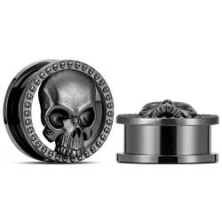 ERKUOO 2PCS Totenkopf Ohrmesser Schrauben Ohrstöpsel Tunnel Ohr Fleisch Tunnel Piercing Ohrringe Kleiderbügel Expander Stretcher 14mm von ERKUOO