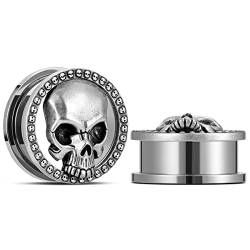 ERKUOO 2PCS Totenkopf Ohrmesser Schrauben Ohrstöpsel Tunnel Ohr Fleisch Tunnel Piercing Ohrringe Kleiderbügel Expander Stretcher 14mm von ERKUOO