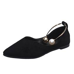 ERLINGO Damen Ballerinas Bequeme Einfache Ballerina Schuhe Slip On Spitze Zehen Rutschfest Niedriger Absatz Casual Dolly Schuhe Damen Weite Flache Schuhe Ballettpumps, Schwarz , 37 EU von ERLINGO