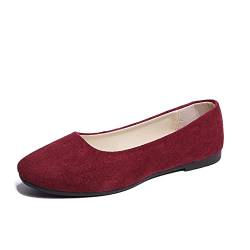 ERLINGO Damen Ballerinas Pumps Slip On Square Toe rutschfeste Niedriger Absatz Casual Dolly Schuhe Stilvolle Ballerina Schuhe Bequeme Hochzeit Party Schuhe, weinrot, 39 EU von ERLINGO