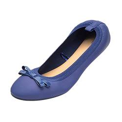 ERLINGO Damen-Ballerinas zum Aufrollen, faltbar, mit Schleife, weiche Sohle, zum Aufrollen, für Damen, rutschfest, hochklappbar, Ballerina-Dolly-Schuhe für Hochzeiten und Partys, blau, 40.5 EU von ERLINGO