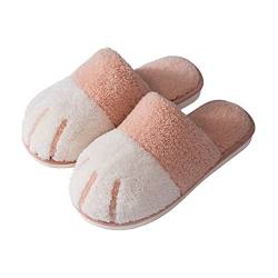 ERLINGO Damen Fuzzy Comfy Slippers, Cute Cat Paw Warm Plush House Slippers Lightweight Breathable Ladies Slippers Soft Non Slip Indoor Home Shoes, rose, 38/39 EU von ERLINGO
