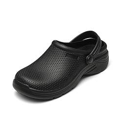 ERLINGO Damen Garten Clogs Schuhe Wasserdicht Komfort Slip-on Hausschuhe rutschfest Stillschuhe Leichte Arbeitsschuhe für Krankenhaus, Küche, Indoor und Outdoor, Schwarz , 39 EU von ERLINGO