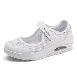 ERLINGO Damen Mesh Walking Schuhe Damen Stoßdämpfende Luftkissen Sneakers Verstellbare Atmungsaktive Casual Plateau Turnschuhe Rutschfeste Leichte Turnschuhe, - Weiß (1) - Größe: 41 EU von ERLINGO