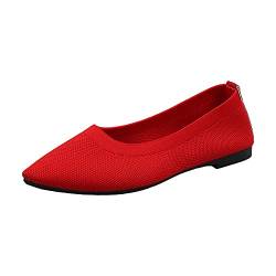 ERLINGO Damen Strick-Ballerinas mit spitzem Zehenbereich, rutschfest, niedriger Absatz, bequem zum Reinschlüpfen, Ballerina, Loafers, leger, niedriger Absatz, flache Schuhe, rot, 38 EU von ERLINGO