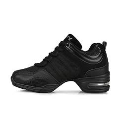 ERLINGO Damen-Tanzschuhe, Jazzschuhe, atmungsaktiv, Luftkissen, geteilte Sohle, Sportschuhe, bequeme Netz-Schnürschuhe, stoßabsorbierend, verschleißfest, Sneaker, schwarz 1, 40.5 EU von ERLINGO