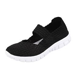 ERLINGO Damen Wanderschuhe, gewebt, leicht, elastisch, atmungsaktiv, modisch, Slip-On-Sportschuhe, Mary Jane, flache Sneakers, - schwarz 2 - Größe: 38 EU von ERLINGO