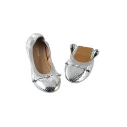 ERLINGO Faltbare Ballerinas für Frauen - Stilvolle Roll-Up-Schuhe mit Schleife und Gummizug, silber, 36 EU von ERLINGO