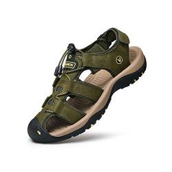 ERLINGO Herren Sport Outdoor Sandalen, Wandersandalen Knöchelriemchensandalen Strand Leder Geschlossene Zehen Walking Sandalen für Trekking, Outdoor-Sport, Gartenarbeit, Angeln, - armee-grün - Größe: von ERLINGO