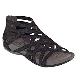 ERLINGO Modische Damen-Sandalen, runde Zehen, hohl, atmungsaktiv, Reißverschluss hinten, flache Sandalen mit offenem Zehenbereich, römische und bequeme Sandalen, Schwarz - Schwarz - Größe: 37 EU von ERLINGO