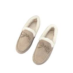 ERLINGO Wildleder-Mokassin-Hausschuhe für Damen, warm, Winter, bequem, Slipper, Plüsch, Outdoor, gemütlich, rutschfest, leicht, atmungsaktiv, khaki, 39.5 EU von ERLINGO