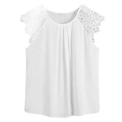 Damen Bluse Plus Floral O-Neck Solid Lace Tops Shoulder Fashion T-Shirt Size Plus Size Tops Fashion Tops, weiß, X-Large von ERNUMK