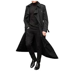 Herren Winter Slim Stilvoller Trenchcoat Casual Zweireihig Revers Langarm Solid Belt Long Man Jacket, Schwarz , S von ERNUMK