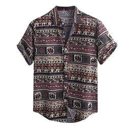 Kurzarmhemd aus Baumwolle, bedruckt, für Herren, Leinen, lässig, Hawaii-Bluse, braun, XXXXX-Large von ERNUMK