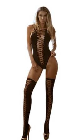 ERO-DOM Erotische Dessous Frau Schwarzer Ouvert Bodystocking Mit Offenem Schritt Damen Unterwäsche Erotik Netz Für Sex Sexy Catsuit Sexy Spitze Nachtwäsche von ERO-DOM