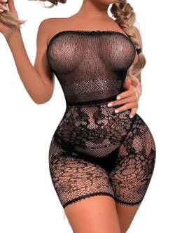 ERO-DOM Erotische Dessous Frau Schwarzer Ouvert Bodystocking Netz-catsuit Mit Offenem Schritt Damen Unterwäsche Erotik Netz Für Sex Sexy Spitze Nachtwäsche Bodysuit Open Crotch von ERO-DOM