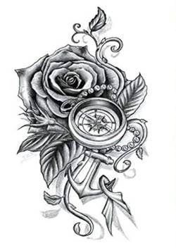 EROSPA® Tattoo-Bogen temporär/Sticker - Rose Kompass Anker - Wasserfest - 15 x 21 cm von EROSPA