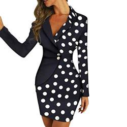 Langarm Kleid Frauen Kleid Blazer Office Lady Slim Fit Business Kleid Langarm Knöpfe Patchwork Arbeitskleid Anzug-A_XXL von ERTYUIO