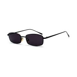 ESALIA Retro Rechteckige Sonnenbrille Metall Rahmen Farbige Transparente Linse Brille für Damen Herren Schwarz Grau von ESALIA