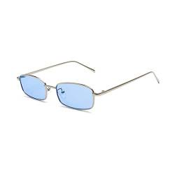 ESALIA Retro Rechteckige Sonnenbrille Metall Rahmen Farbige Transparente Linse Brille für Damen Herren Silber Blau von ESALIA