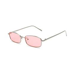 ESALIA Retro Rechteckige Sonnenbrille Metall Rahmen Farbige Transparente Linse Brille für Damen Herren Silber Rosa von ESALIA