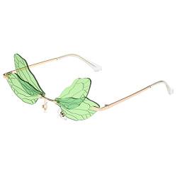 ESALIA Retro Schmetterling Sonnenbrille Farbige Randlose Brille Butterfly Sunglasses für Mädchen Damen Golden Grün von ESALIA
