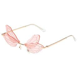 ESALIA Retro Schmetterling Sonnenbrille Farbige Randlose Brille Butterfly Sunglasses für Mädchen Damen Golden Rosa von ESALIA