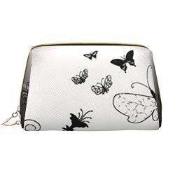 Bunte Schmetterling tragbare Leder Make-up Tasche - Große und langlebige Kosmetiktasche mit Reißverschluss, Reise- und On-The-Go Beauty Organizer, leichte Kulturtasche, Schwarz-graue Schmetterlinge, von ESASAM